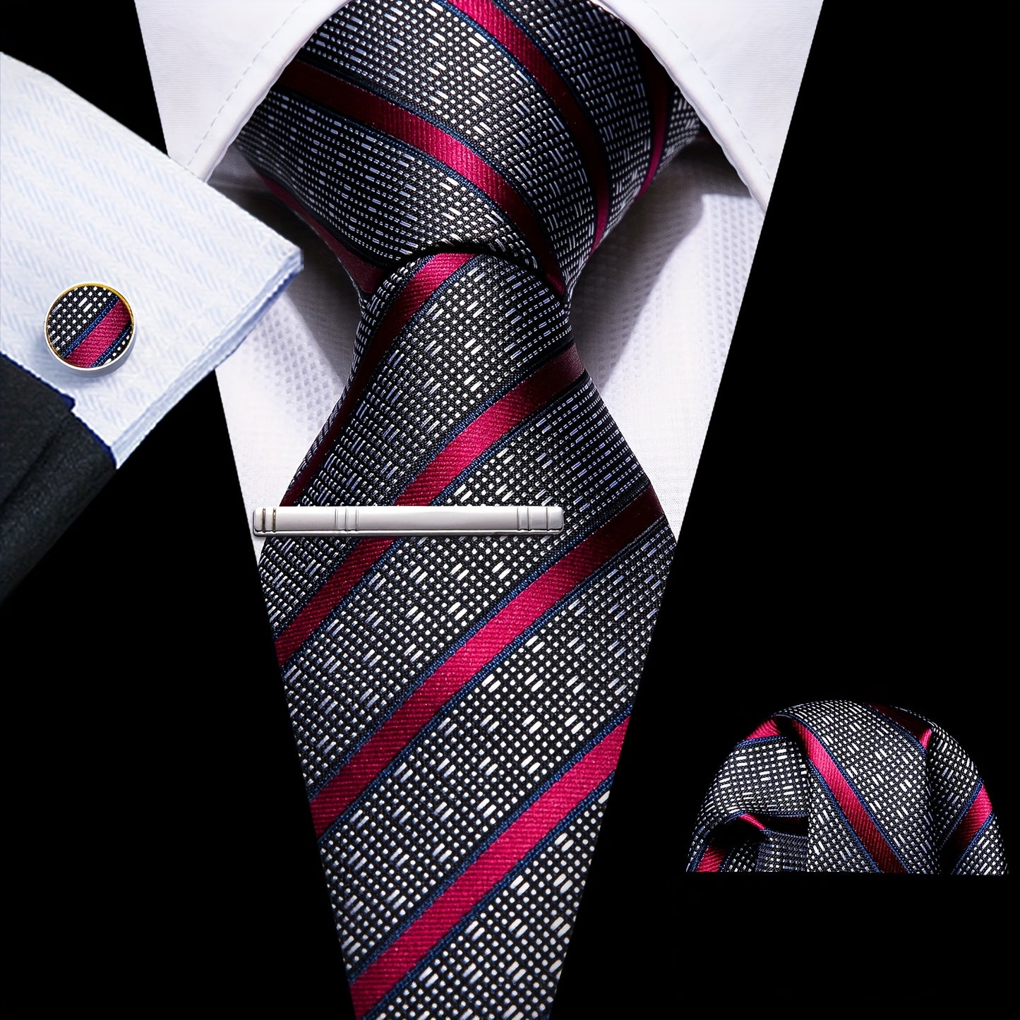 LINEZISEID 3pcs/set Men's Silk Classic Floral Necktie with Hanky And Cufflinks for Business & Wedding, Father's Day Gift, Paisley Ties for Men, Novelty Ties for Men, Special Occasion, Business Attire, Paisley Design, Elegant