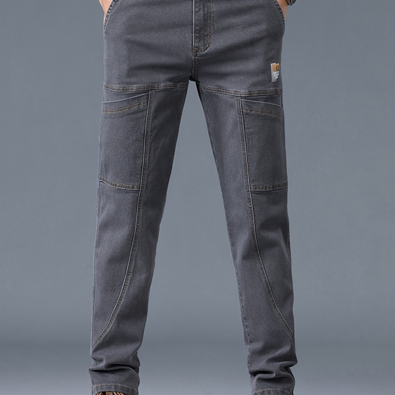 Men'S Small Straight Tube Style Fashionable Printed Six Pocket Design Micro Elastic Denim Pants