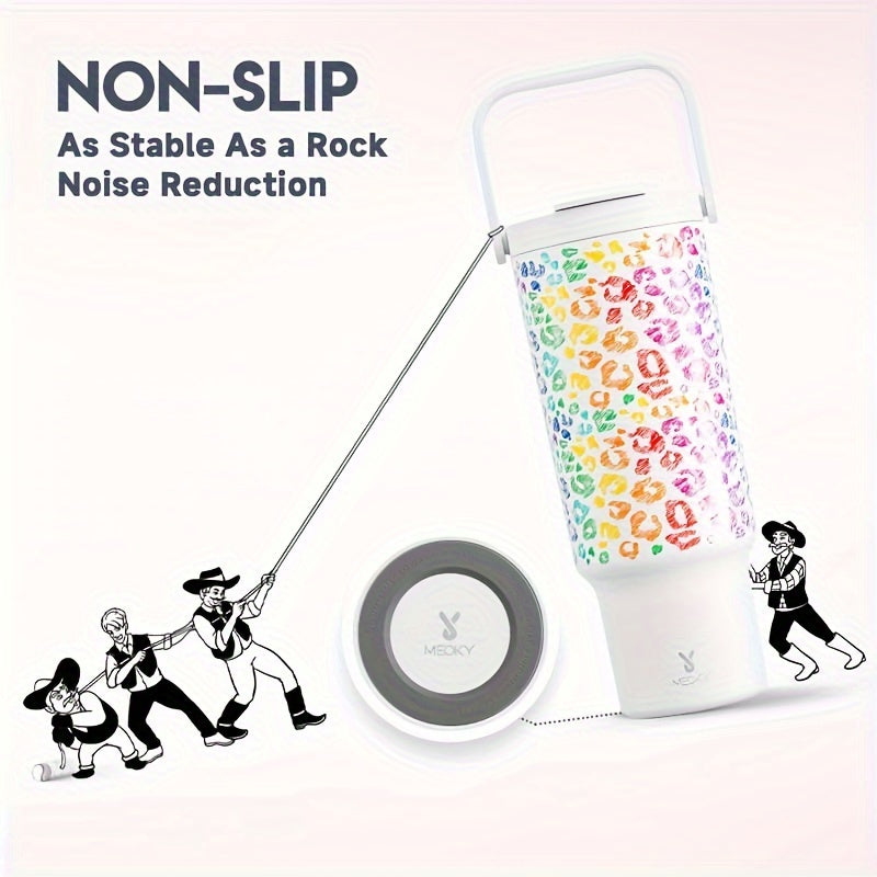 1pc 40oz Insulated Stainless Steel Tumbler With Handle - Leak-Proof, Keeps Cold For 24 Hours, Fits Car Cup Holder - Reusable, Round, Multipurpose Travel Mug With Lid And Straw