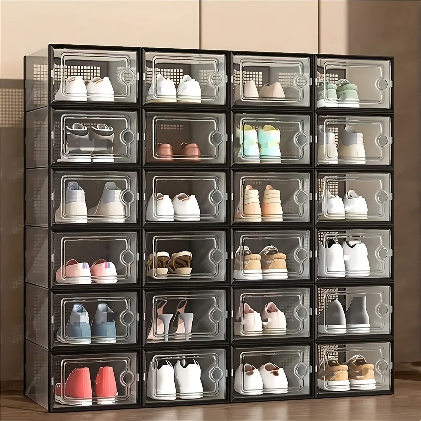 6/12/24pcs Transparent Shoe Box, Suitable For Wardrobes, Shoe Display Cabinets, Sports Shoe Storage Boxes, Male And Female Free Installation Shoe Storage Cabinets - Foldable Plastic Sports Shoe Storage Box, Christmas