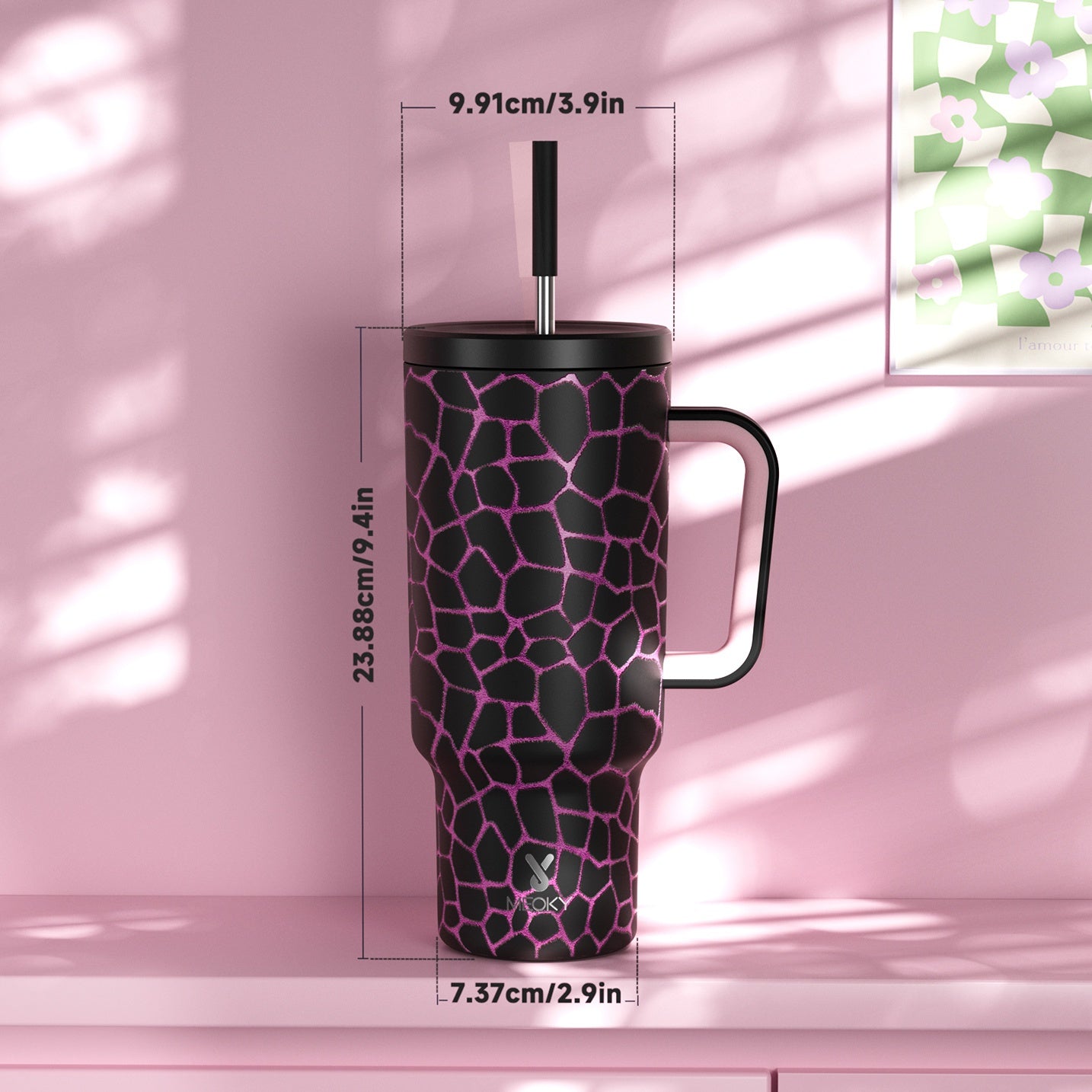 MEOKY 40oz Stainless Steel Tumbler with Handle - Leak-Proof, Insulated Travel Mug for Hot & Cold Drinks, Durable & Easy to Clean, Perfect for Running, Gym, or Outdoor Activities, Black Series, Hand Wash Only, Travel Drinkware