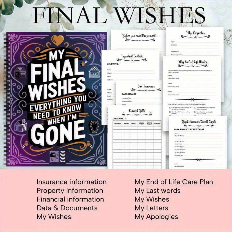 My Last Wish: Everything You Need to Know When I'm Gone - Spiral Bound Lifetime Planner & Will Organizer, Purple & Golden Cover with Durable Paper - Funeral Arrangements, Heir Planner, Legacy Organizer for Adults, Handbook fo