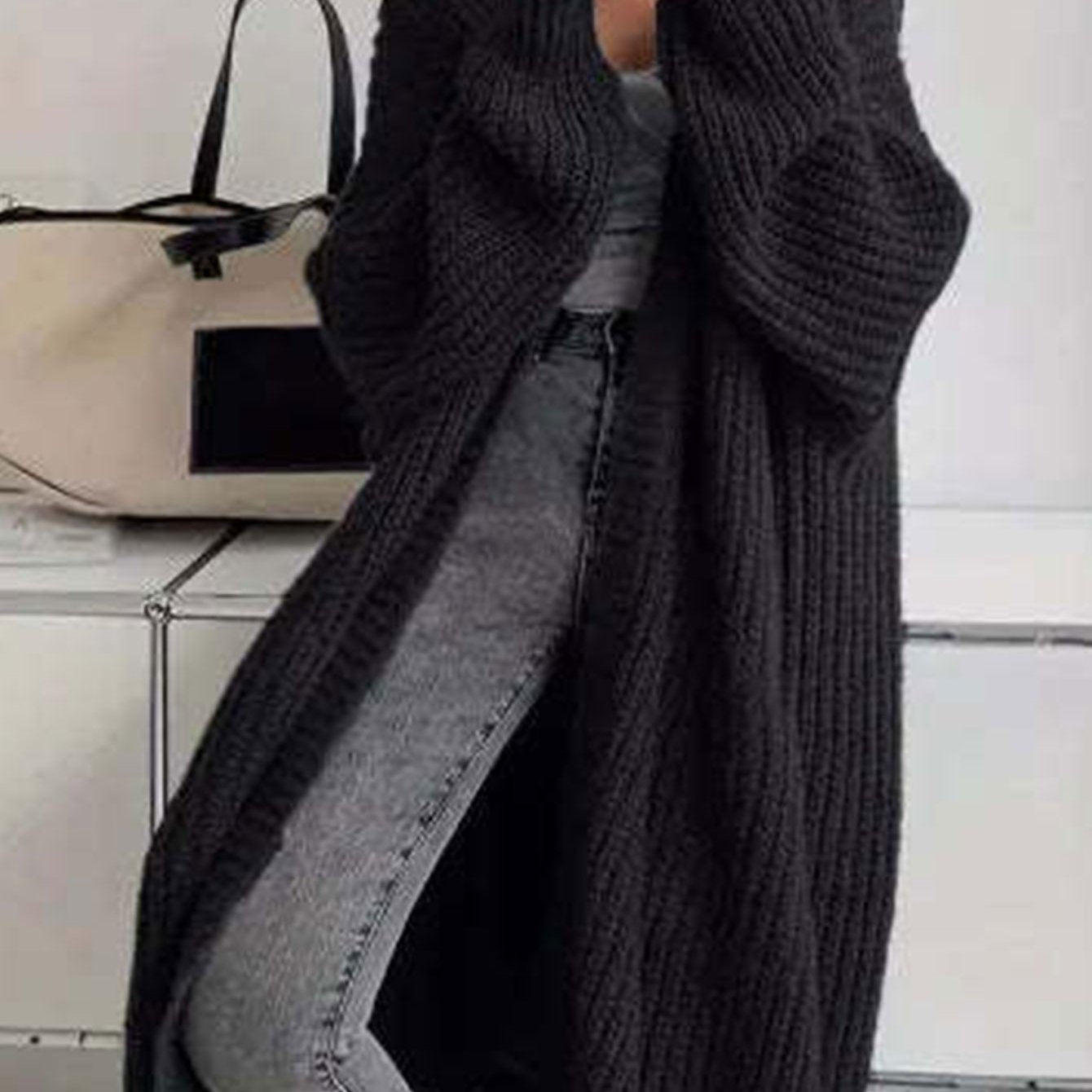 2025 Women'S Casual Long Sleeve Open Front Sweaters with Pockets in Plain Rib for Autumn, Long Cardigan For Women, Women'S Cardigan, Winter Clothe For Women, Fall Clothe For Women, Top For Women