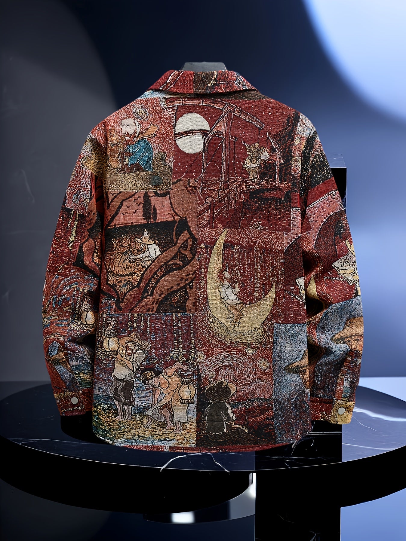 Men's slim-fit long-sleeve shirt - Van Gogh-inspired art buttons top, suitable for both formal and casual wear, machine washable polyester suit alternative - an ideal gift for art enthusiasts, street-style fashion outfit, ver