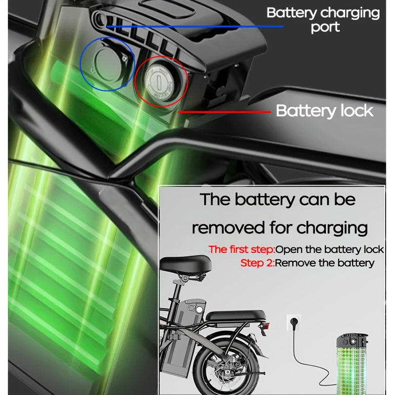 14 Inch Foldable Adult Electric Bicycle, Clearance Dealership, 500w Motor, Maximum Speed Of 20 MPH, 48V 10.4Ah Lithium Battery, 14 Inch Tires, Portable Folding Design, Outdoor Cycling Exercise, Urban Commuting Travel, Detacha