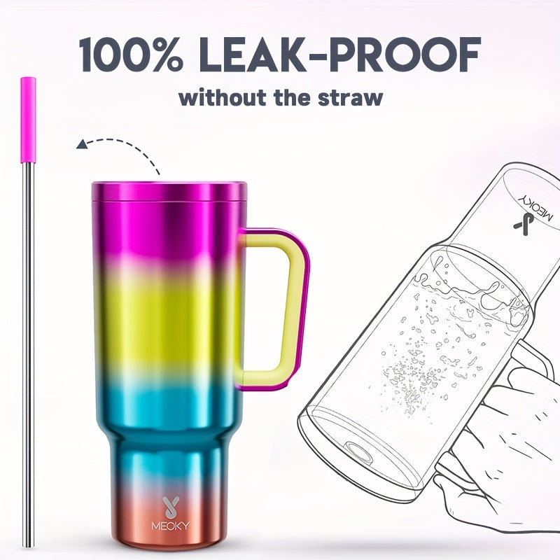 Mug 40 Oz Stainless Steel Tumbler With Lid And Straw - Insulated Water Bottle Keeps Drinks Cold For 34 Hours Or Hot For 10 Hours - Perfect For Outdoor Activities, Camping, Hiking, And Traveling - Includes Handle And Gift Drin