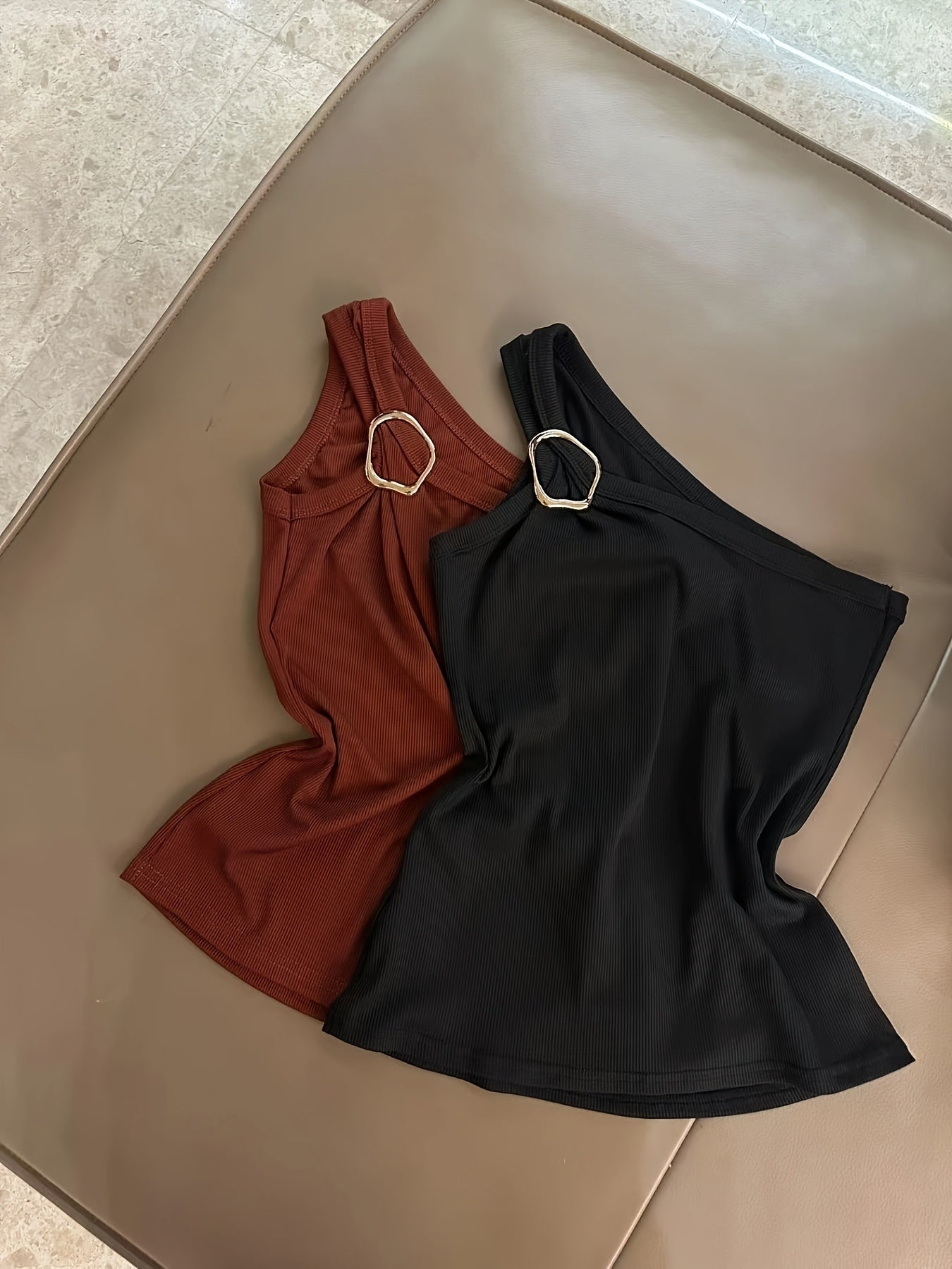 Summer Sexy Slim-Fit Design Metal Buckle Pullover Vest Three-Piece Set