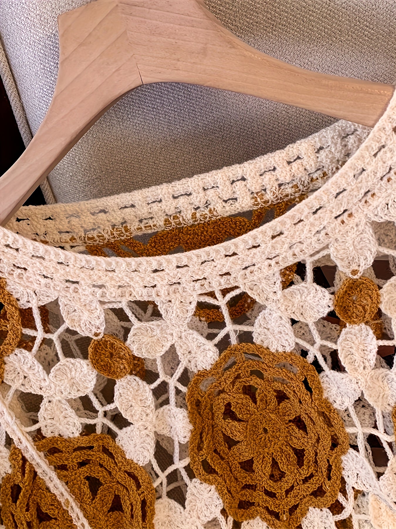 Boho Chic Cardigan Handmade Bohemian Crochet Cardigan Sweater for Women - Long Sleeve Semi-Sheer Cover-up with Ethnic Geometric Pattern in Beige/Brown, Loose Fit for Beach, Parties, Everyday - Boho Chic, Lace-like Layering