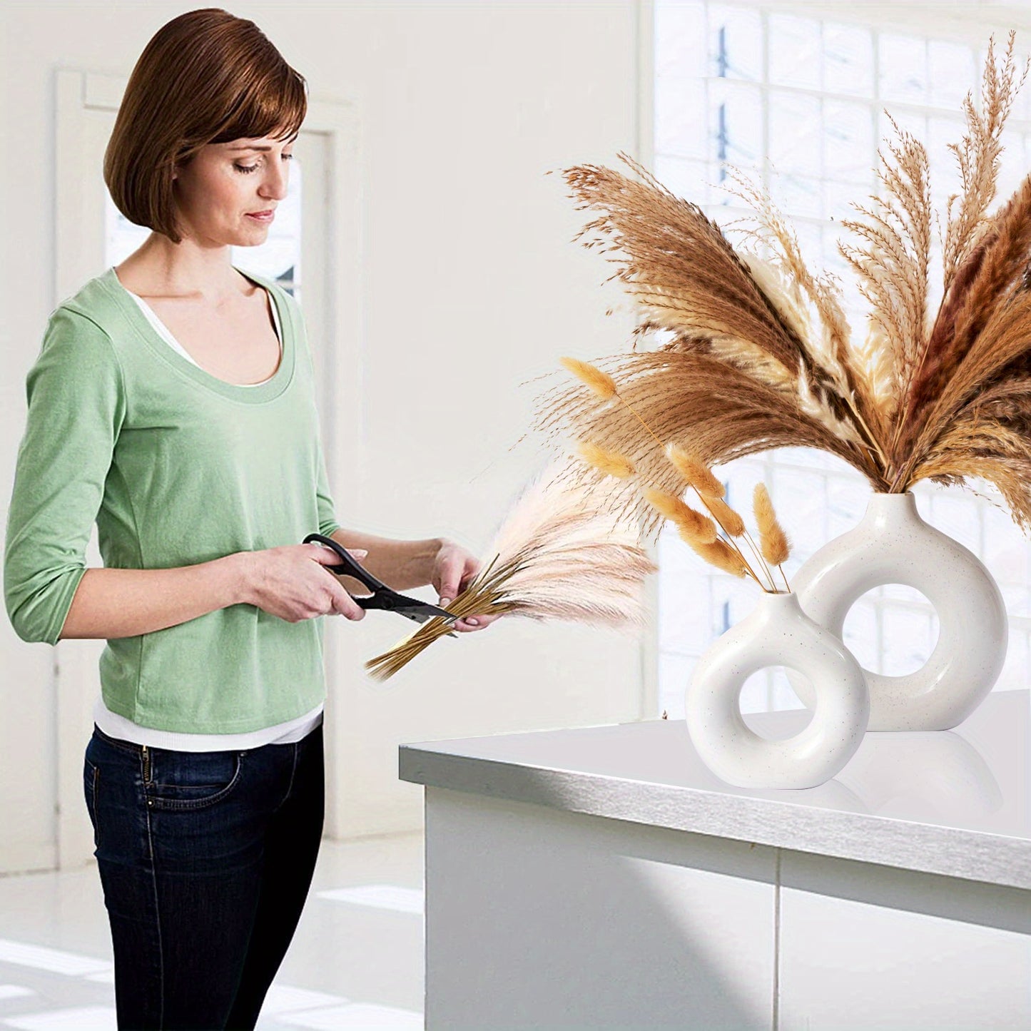 1pc Contemporary Ceramic Vase, Round Circle Design, Creative Ceramic Craft, Living Room Decor, Cross-Border Bestseller, 5.12*5.51inch Decorative Flower Vase