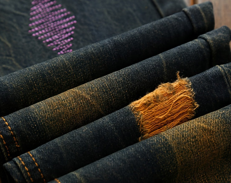 European And American Personalities Make Old Straight Retro Tide Pants Men'S Ripped Jeans
