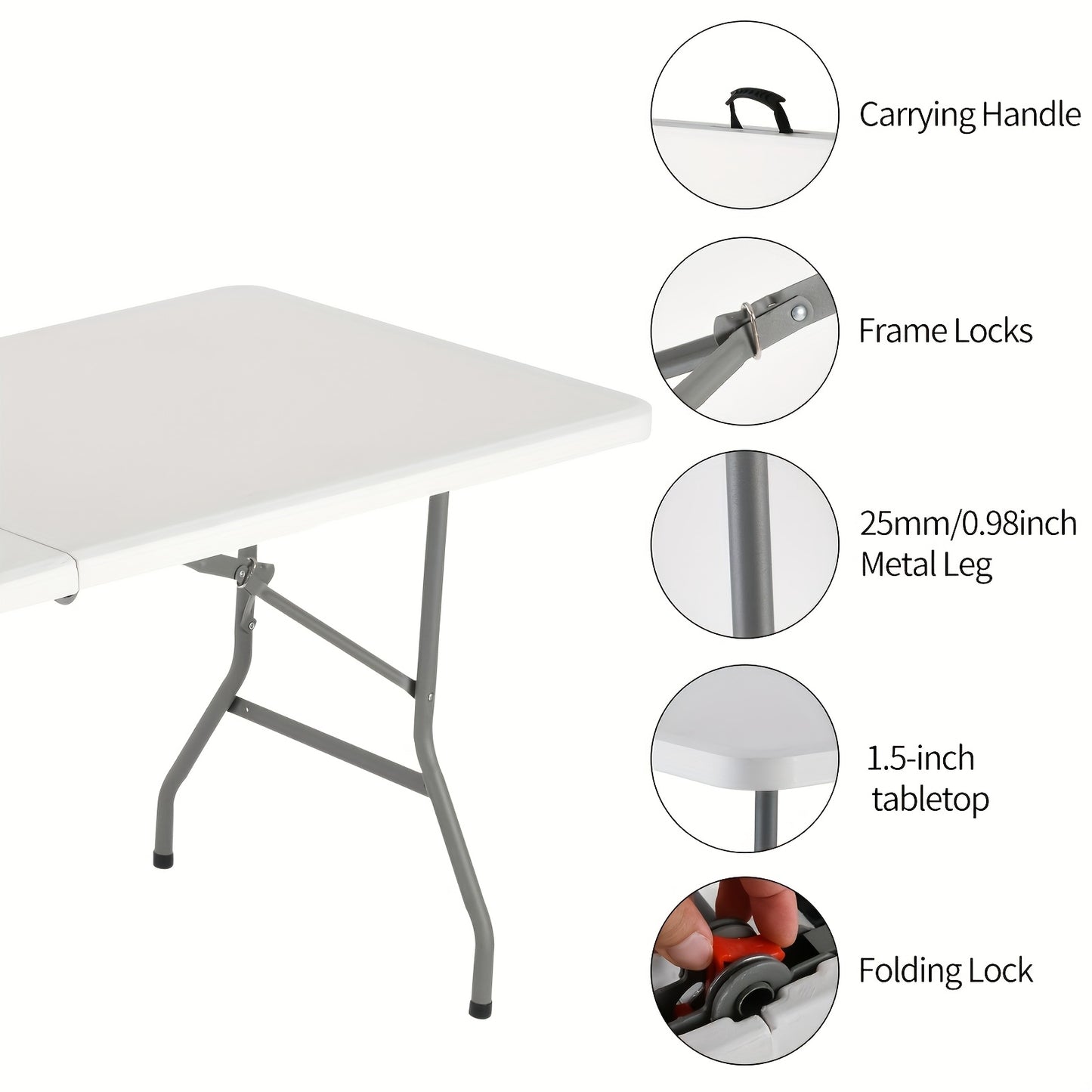 Folding Table 30*20inch/4ft/6ft Portable Heavy Duty Plastic Fold-In-Half Utility Table Indoor Outdoor Adjustable Height Folding Table with Carrying Handle, Office, Camping And Party, Back to School