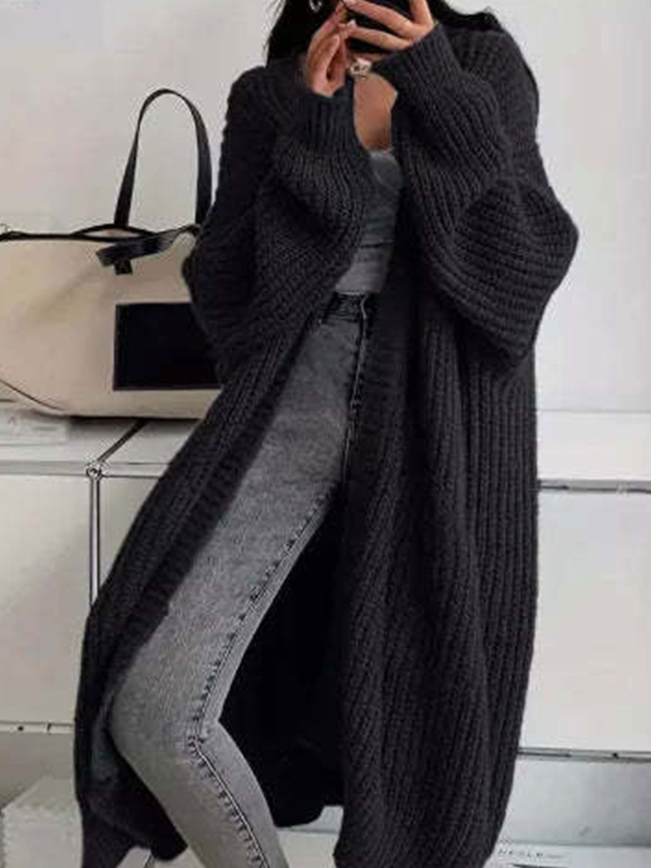 2025 Women'S Casual Long Sleeve Open Front Sweaters with Pockets in Plain Rib for Autumn, Long Cardigan For Women, Women'S Cardigan, Winter Clothe For Women, Fall Clothe For Women, Top For Women