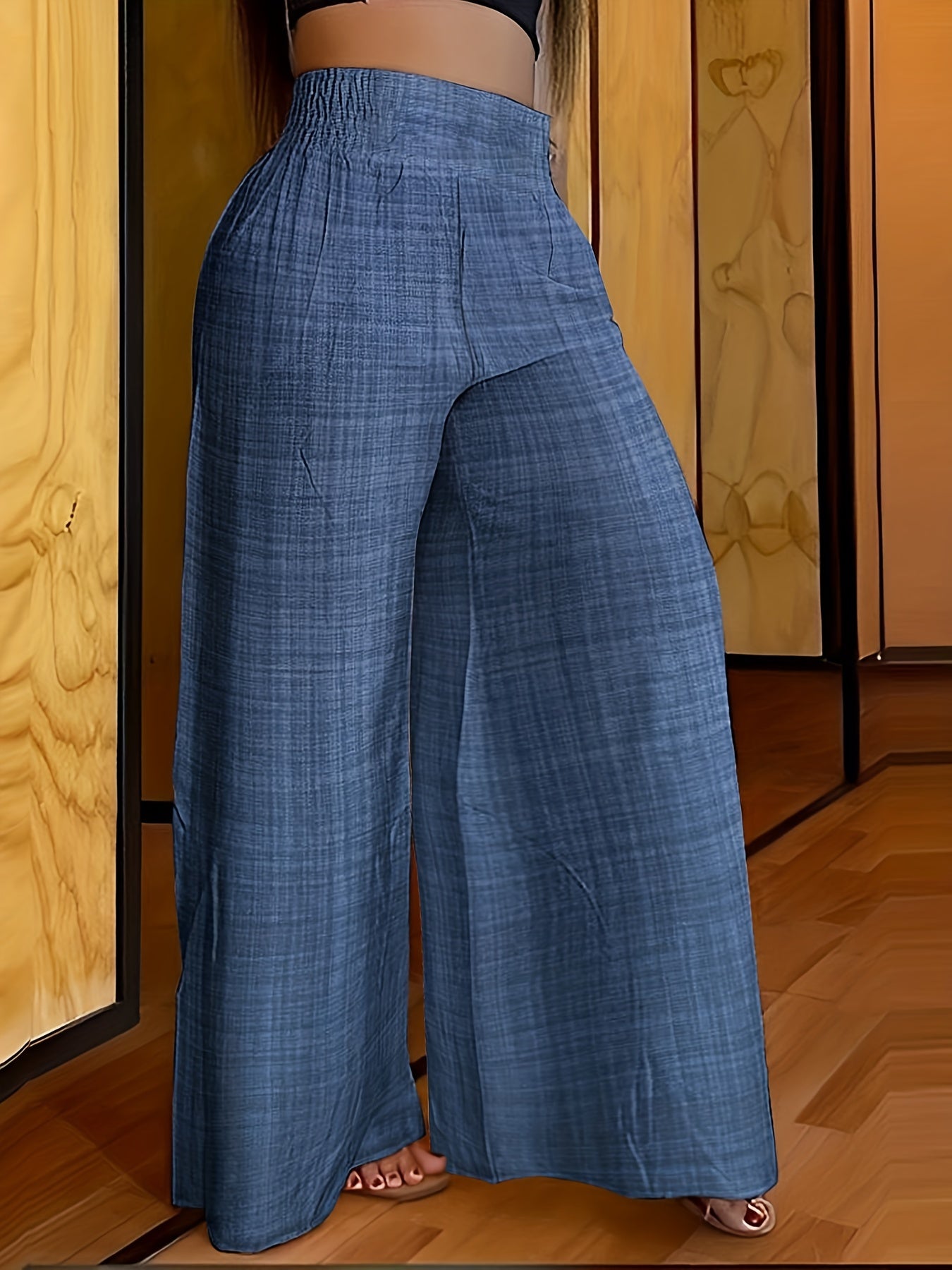 Elegant Solid Color Wide Leg Palazzo Pants - Comfortable Polyester Fabric, Machine Washable, Elastic-Free Waist, All-Season Wear - Womens Casual Regular Pants for Everyday Style