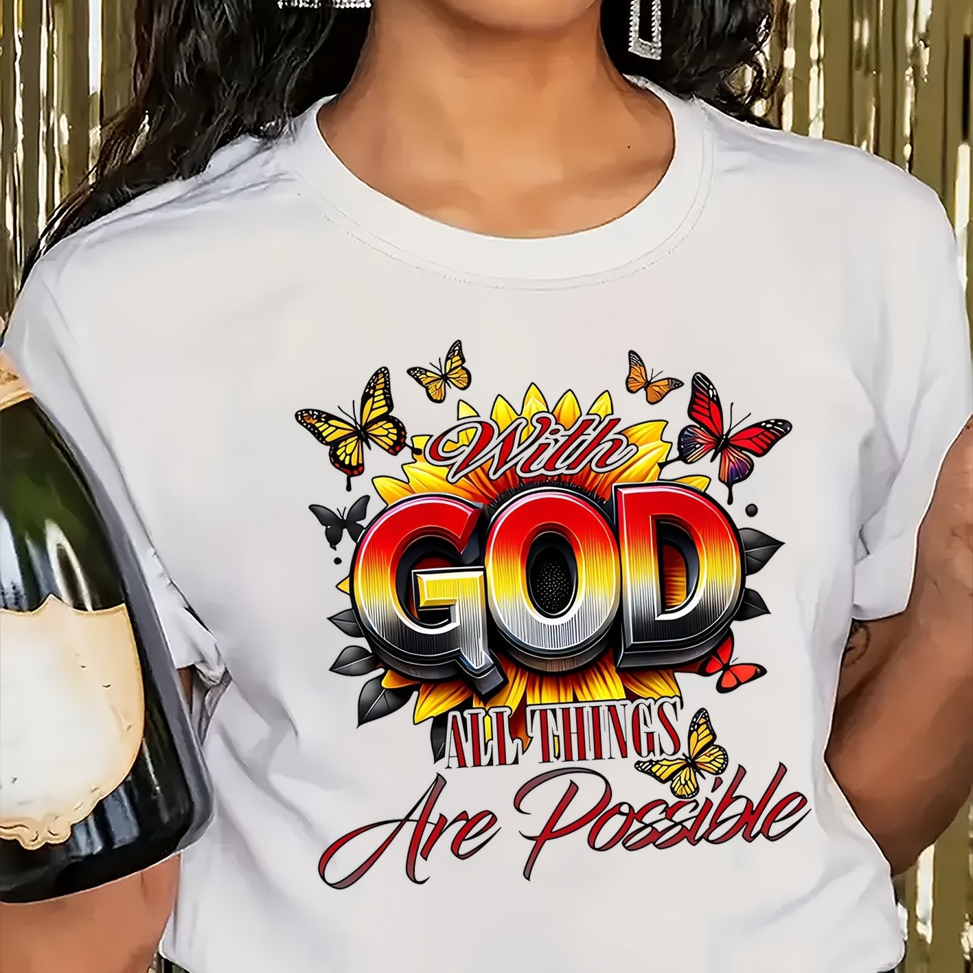 [GOD Print] Women's Short Sleeve T-Shirt | 100% Polyester | Machine Washable | Casual Top for Women