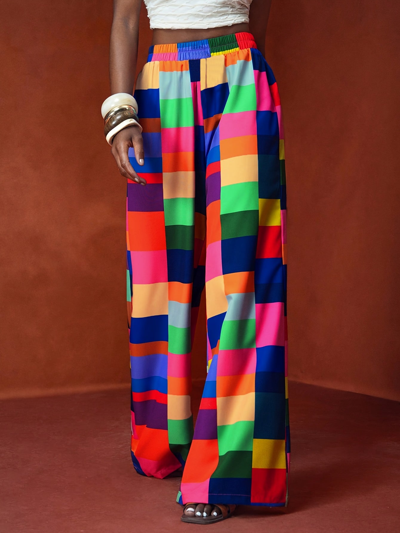 Women'S Vibrant Floral Print Wide-Leg Pants - High-Waisted, Loose Fit, Lightweight & Breathable for Spring/Summer Vacation Style, Casual Beachwear, Vacation Clothing | Vibrant Print Pants | Lightweight Fabric, Elegant Pants F