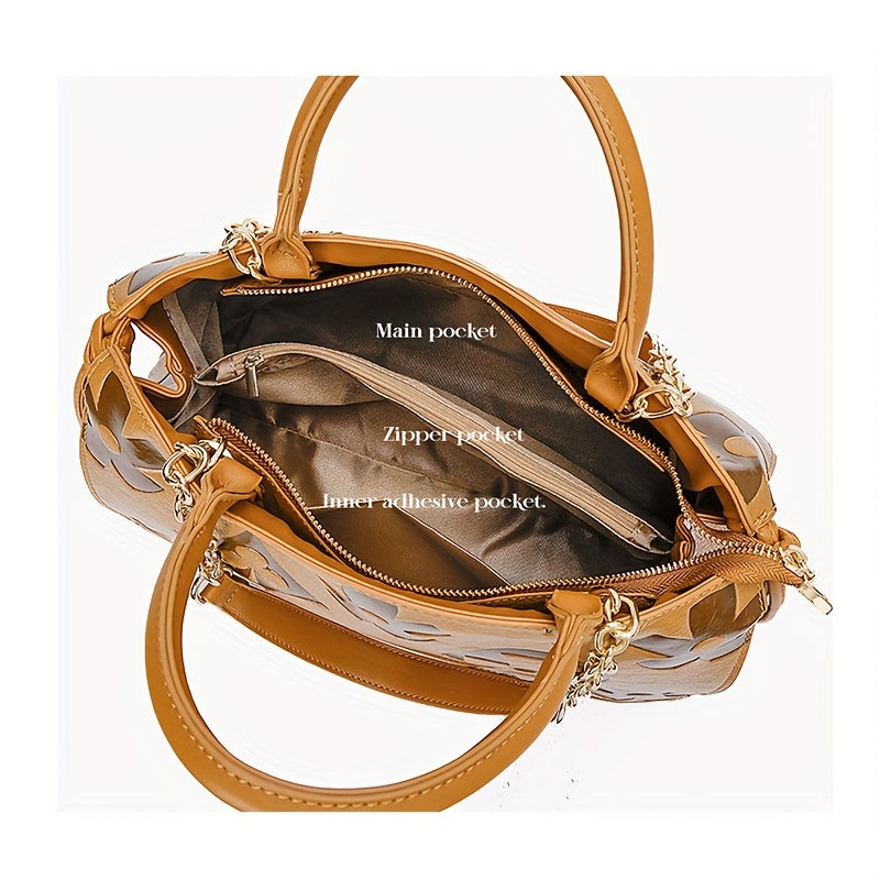 [Elegant Floral Tote Bag] IVKMIVK Women's Floral Embossed Tote Bag - Elegant Synthetic Faux Leather with Golden-Tone Hardware, Large Capacity, Perfect for Daily Commute, Office, and Travel | Floral Embossed Design | Office To