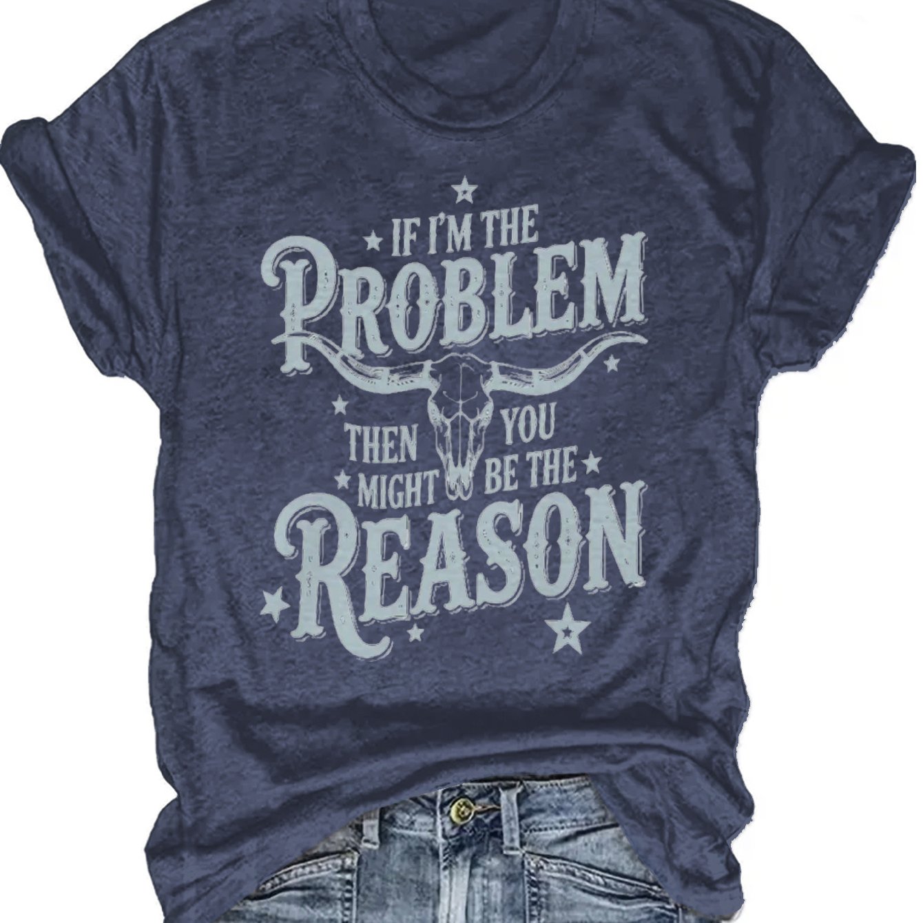 Women'S Funny Cowgirl Saying T-Shirt - "If I Were a Problem" Western Quote Tee in Navy Blue - Soft Everyday Shirt for Country Western Events, Music Festivals, Parties - Casual Country Chic Outfit Essential, Festival Clothing,