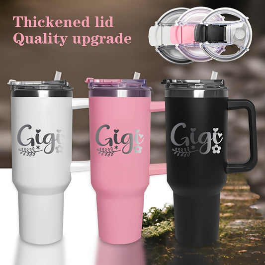 40oz GIGI Stainless Steel Travel Mug with Handle and Straw, Insulated Vacuum Tumbler, Reusable Hot and Cold Beverage Cup, Ideal for Grandkids, Parties, Halloween, Thanksgiving, Christmas, Birthdays - Black, White, Pink