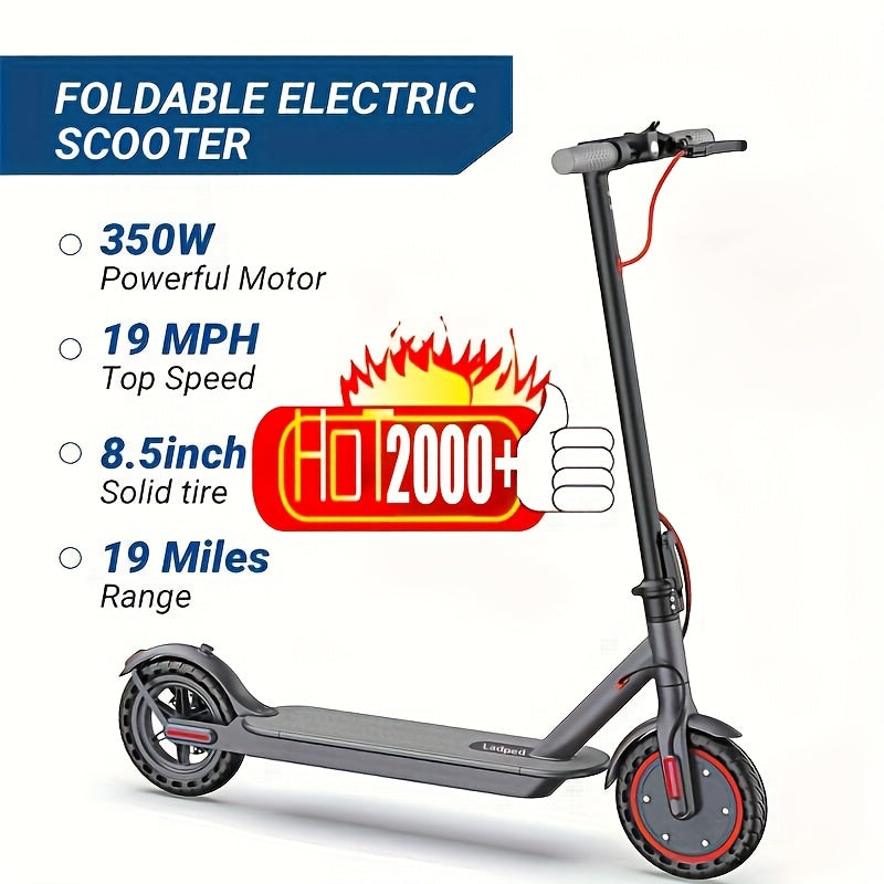 LADPED Electric Scooter LP80, 350W 36V, 8.5" Solid Tires, 19 Mile Range And 3 Modes, High Speed For Teens And Adults, Foldable And Height Adjustable, Designed For Beginners- Ideal For Travel, City Streets, Parks, Or Campus Pa