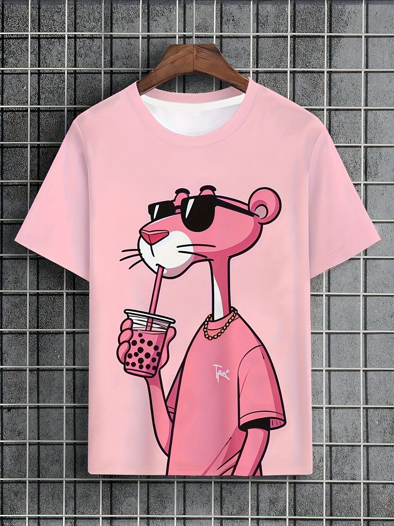 Men'S Casual Pink T-Shirt with Stylish Cat Graphic - Short Sleeve, Round Neck, Lightweight Summer Tee, Perfect for Casual Attire, Leisure Clothing | Trendy Casualwear | Lightweight Tee