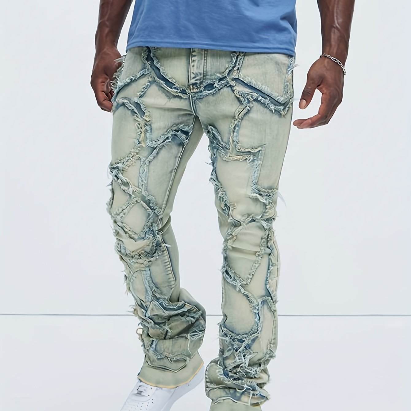 Men's Slim-Fit Washed Distressed Jeans with Mid-Rise & Multi-Pocket Design - Mid-Stretch Micro-Flare Denim Pants for All-Season Comfort, Machine Washable Casual Trousers, Relaxed Fit Bottoms, Modern Streetwear, Durable Constr
