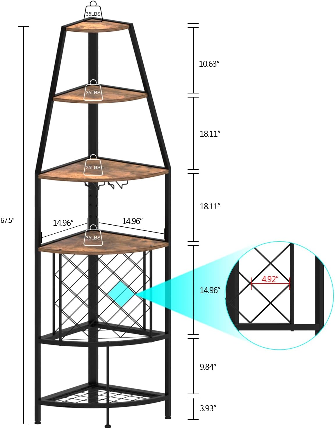 5-Tier Corner Wine Rack With Led Light Floor Standing Wine Rack With Glass Holder And Bottles Wine Storage Home Bar Furniture