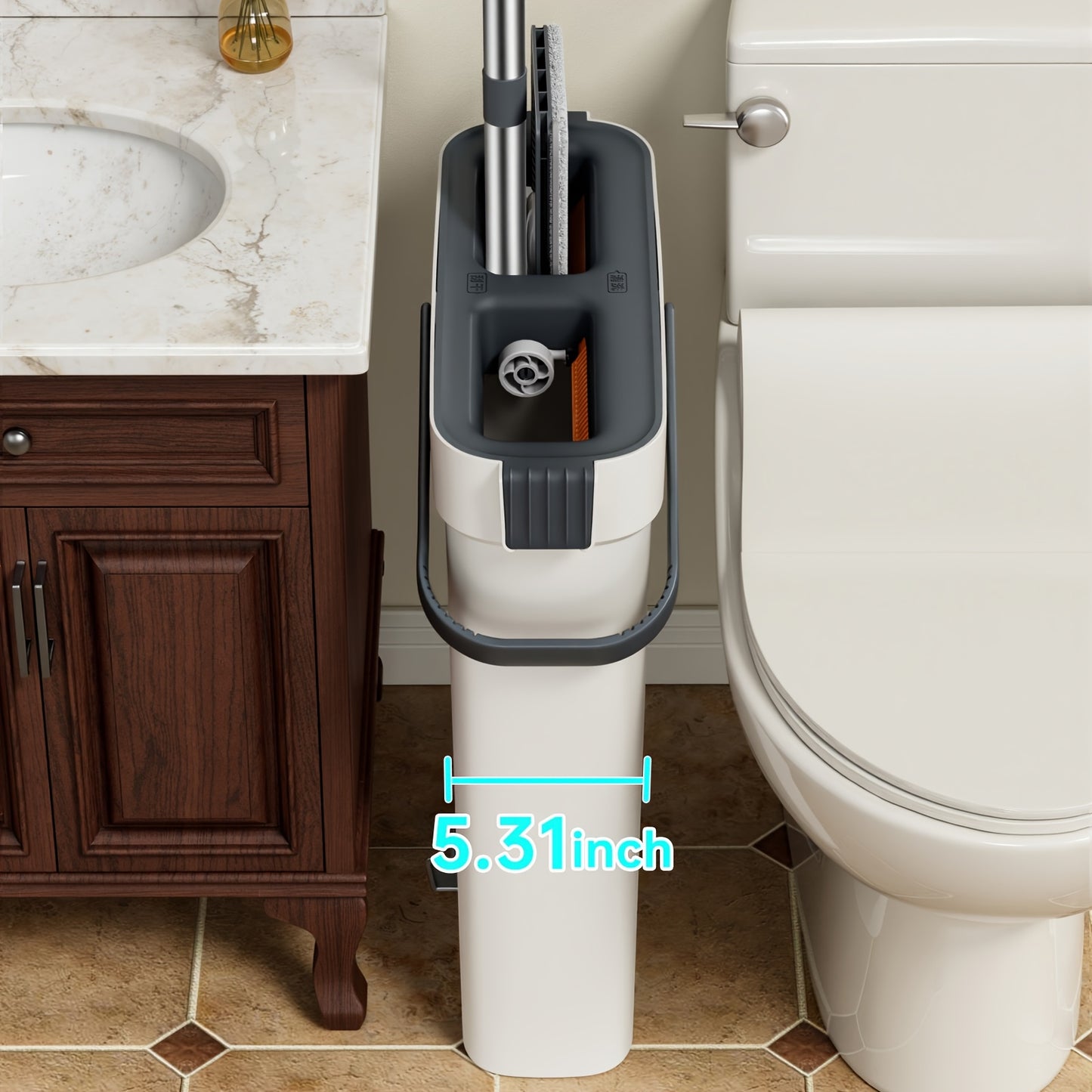 Mop And Mop Bucket Combo Set, Hand-free Flat Mopping Mop And Bucket, Washable Reusable Microfiber Cloth, Wet And Dry, Can Mop Tile Wood Floor Marble, Suitable For Living Room, Bedroom, Kitchen, Bathroom Use