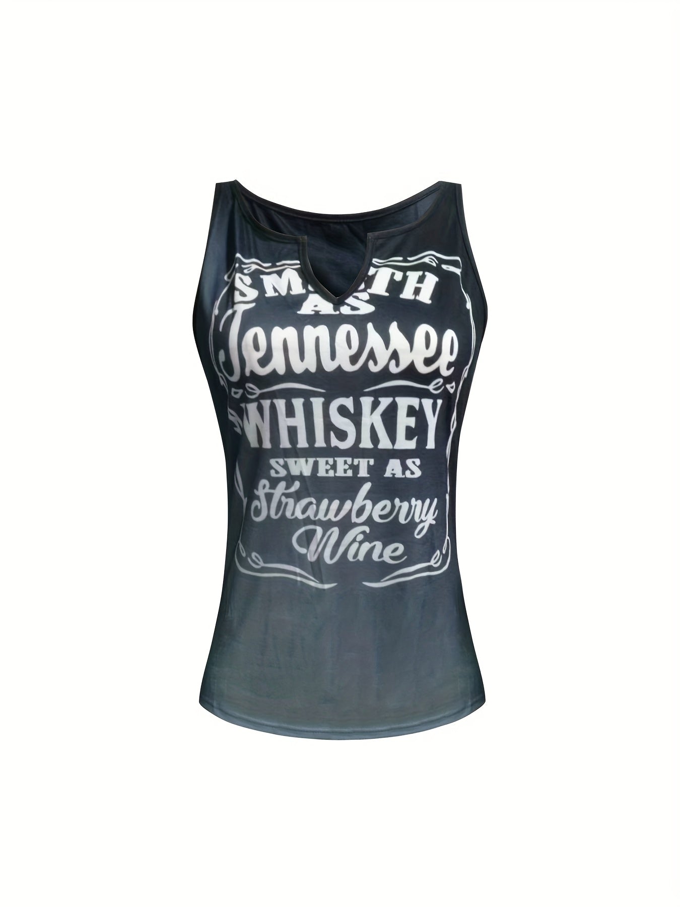 Women'S Casual V-Neck Polyester Vest with Alphabet Print, All-Season Lightweight Top, Trendy Summer Fashion Tank with "Tennessee Whiskey" Slogan