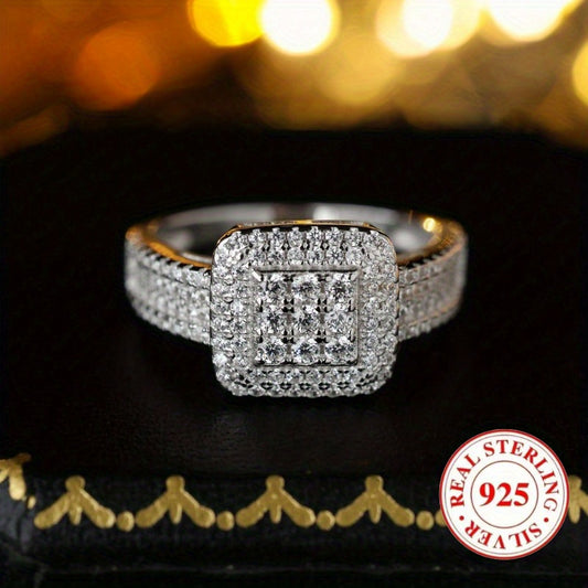 [Luxury Women's Ring] Super Sparkling Luxury 925 Sterling Silver Square Women's Ring | 5 Sizes to Choose From, Suitable for Parties, Banquets, Engagements, Jewelry, Festivals, Valentine's Day Gifts
