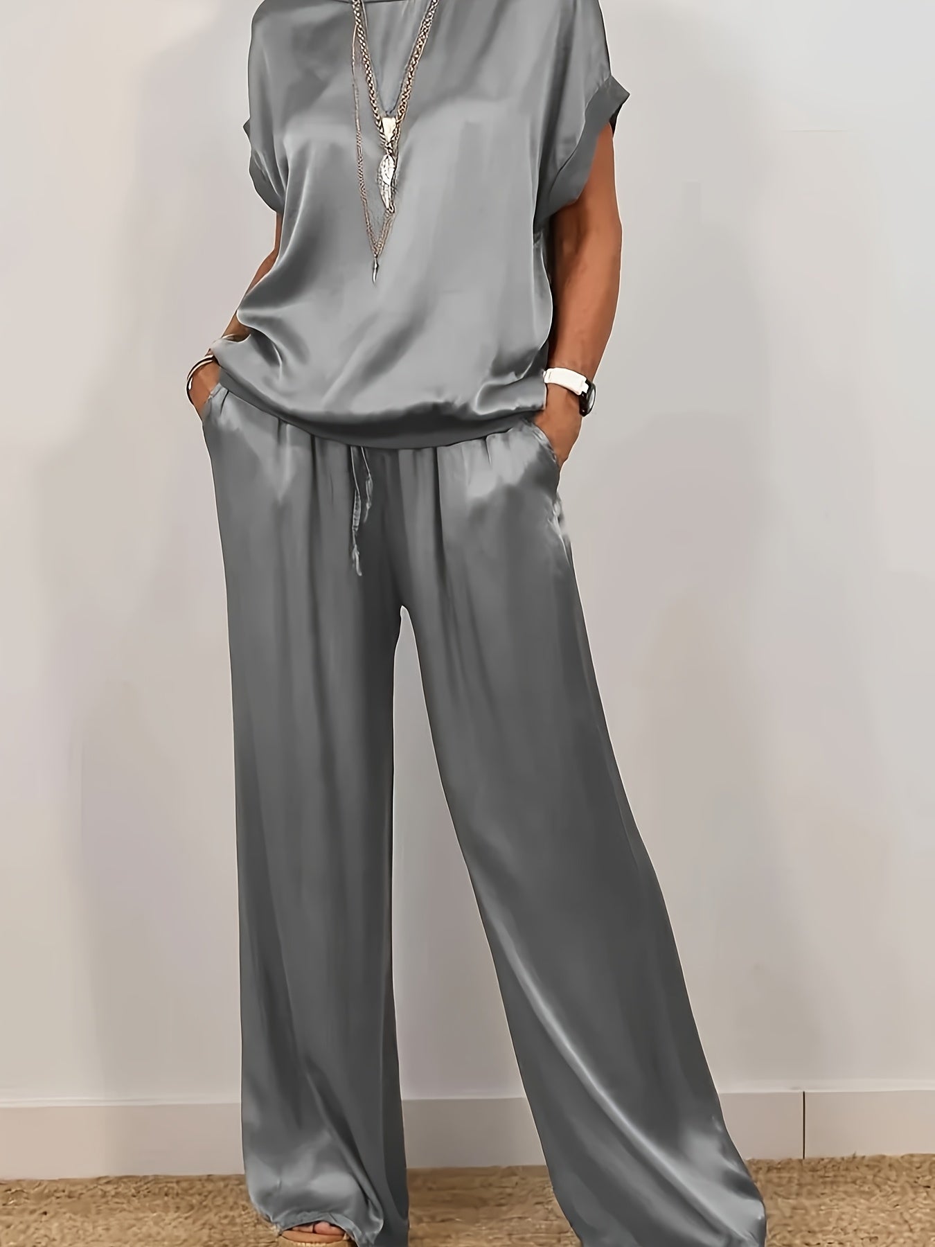 [Trendy Casual Set] Trendy Casual Set: Spring/Summer Loose Shirt & Wide Leg Pants
