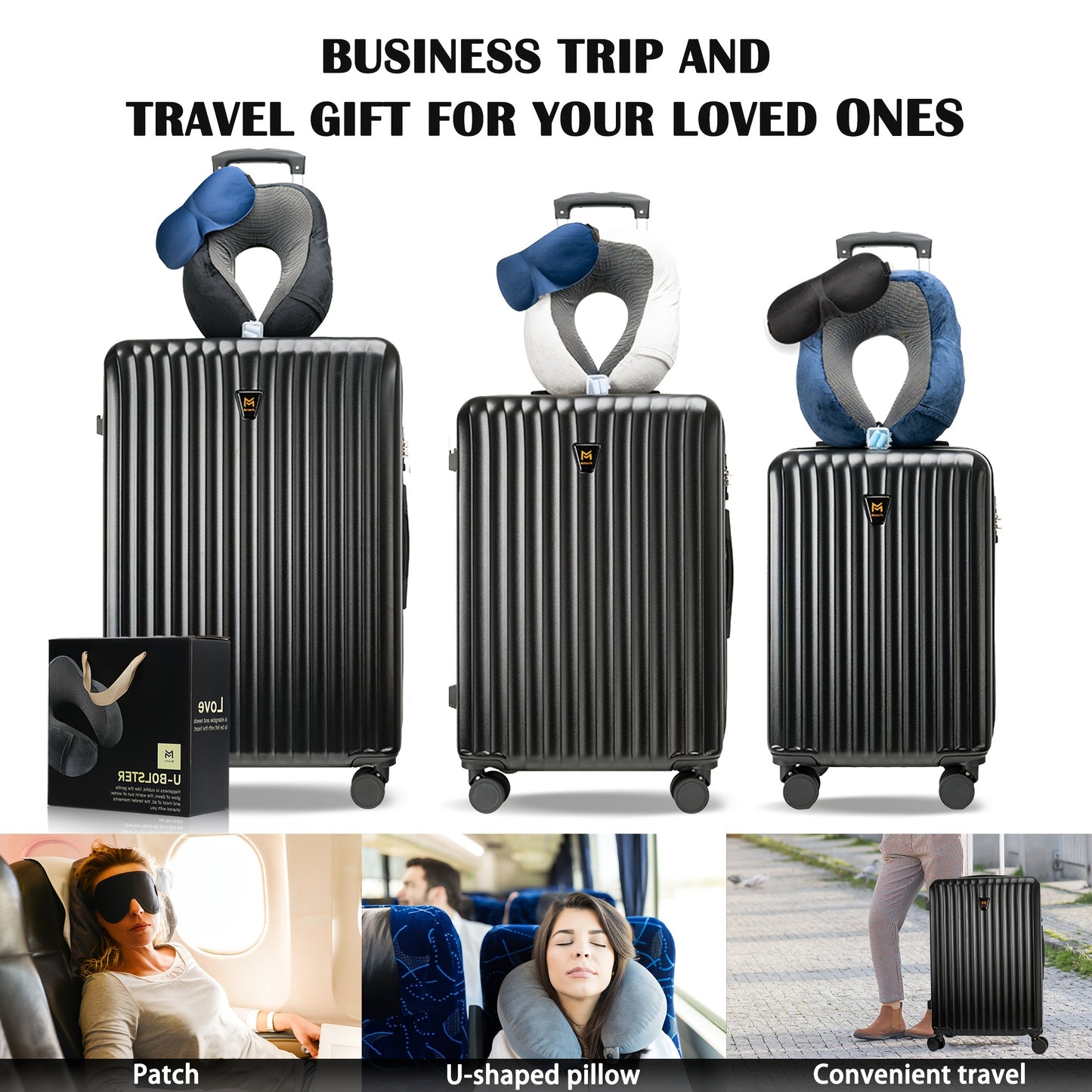 3pcss Luggage Set-Durable Hard Shell Suitcase Set With Double Spinner Wheels, Large Capacity, Includes 3pcs U-Shaped Travel Pillow Set, Ideal For Business Trips And Family Vacations, Perfect For Friends & Loved Ones