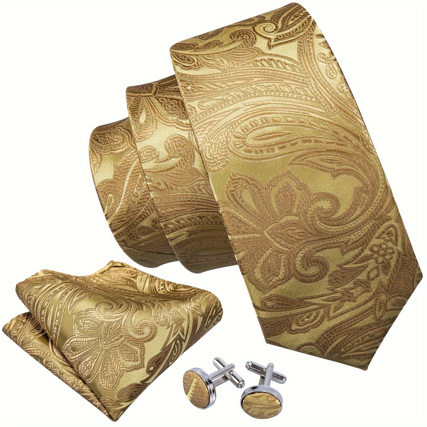 LINEZISEID 3pcs/set Men's Silk Classic Floral Necktie with Hanky And Cufflinks for Business & Wedding, Father's Day Gift, Paisley Ties for Men, Novelty Ties for Men, Special Occasion, Business Attire, Paisley Design, Elegant