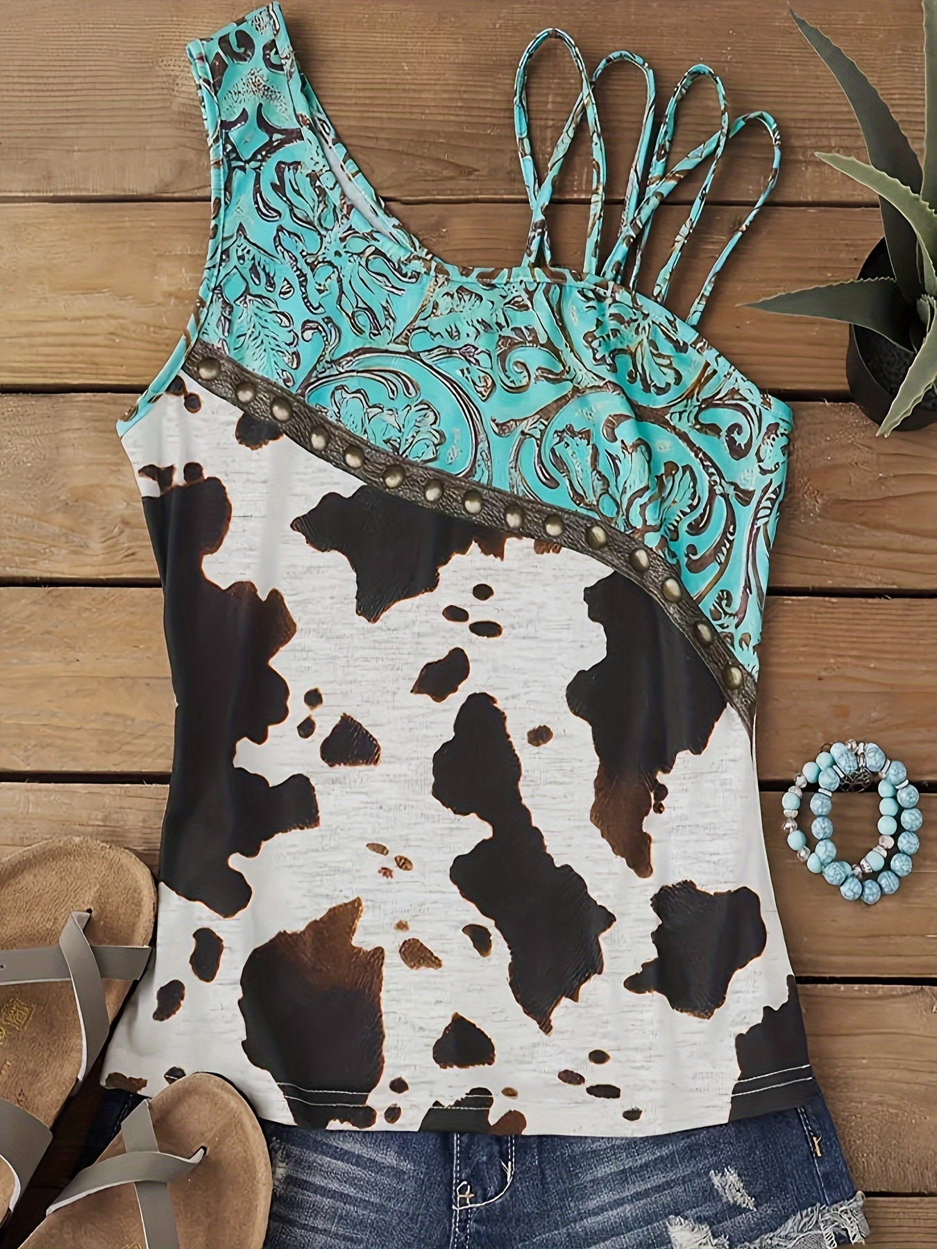 [Summer Tank Top] Casual Summer Asymmetrical Tank Top | All Over Print, Women's Clothing, Sleeveless