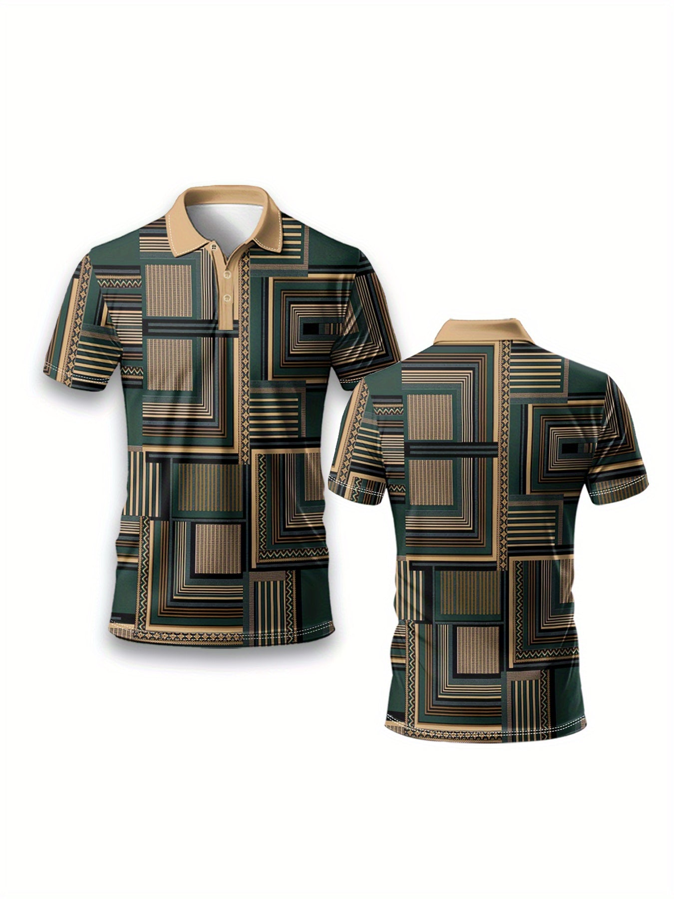 Men'S Stylish Three-Dimensional Geometric Pattern Printed Short-Sleeved Sports POLO Shirt