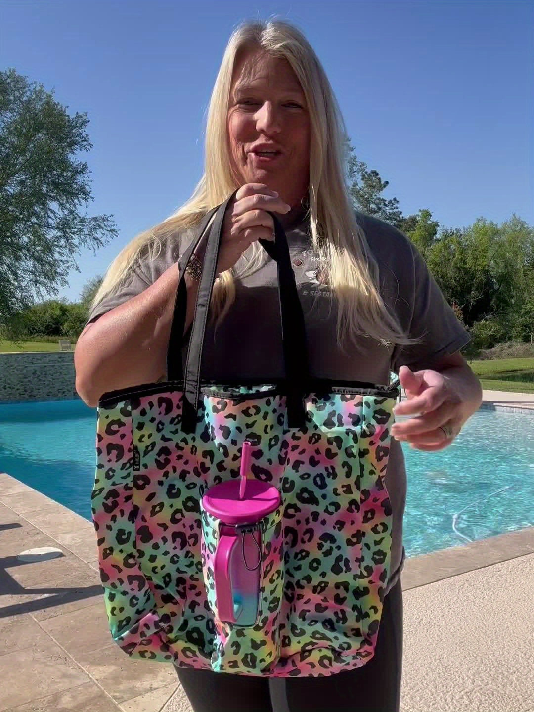 [Pink Nylon Tote] MEOKY Large Pink Nylon Tote Bag | 3.96gal High Quality with Zippered Compartment & Wrist Strap - Water Bottle Carrier Bag, Work Carryall Purse, Fashionable Luggage Accessory, Sturdy Handles for Travel, Work,