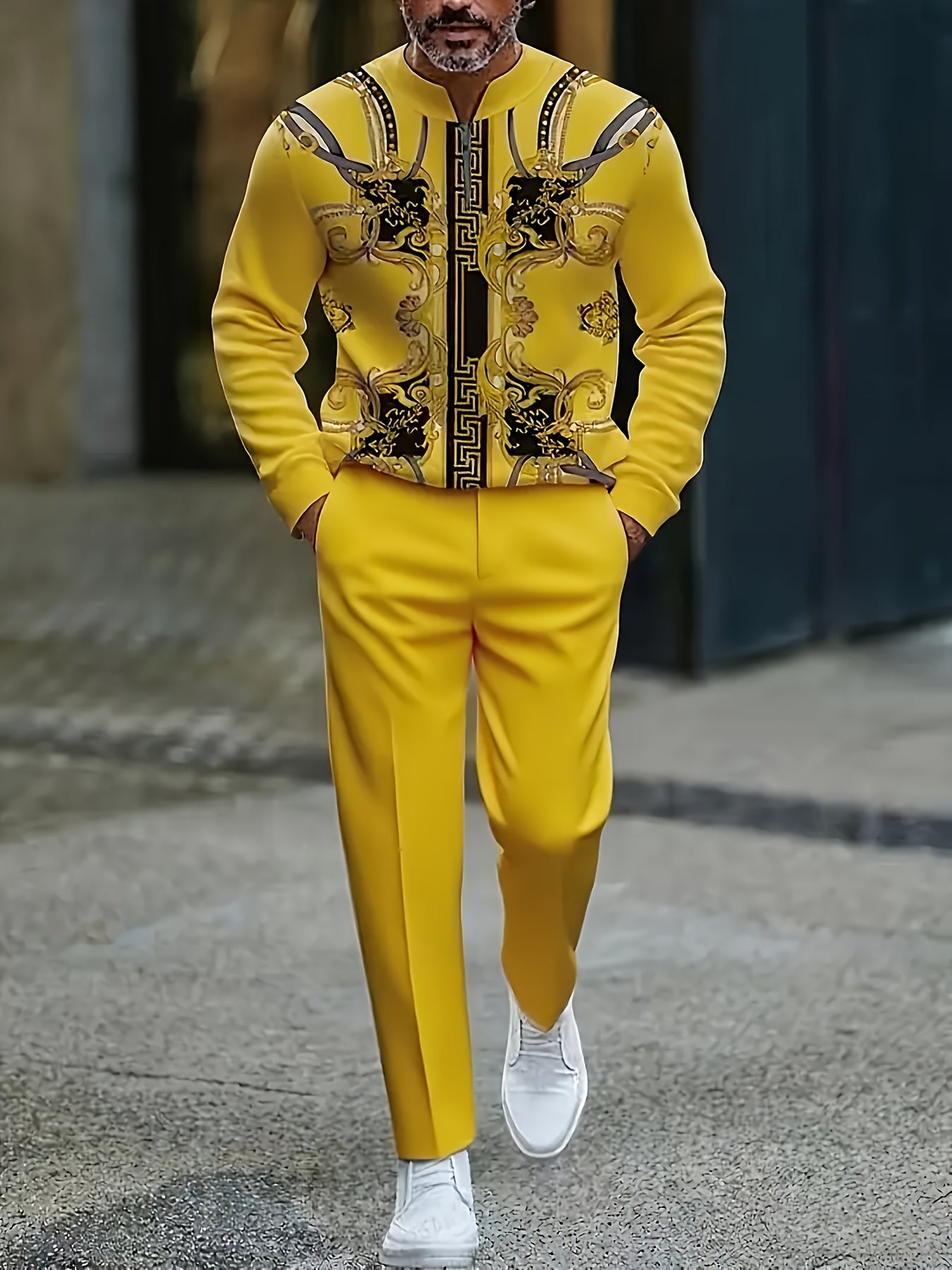 Golden Court Style Suit, Semi-open Design with Gorgeous Golden Pattern, Daily Street And Party Adaptation, The Aura Is Explosive, Easy to Grasp The High-end Luxury Style, Daily Wear, Street Fashion, Sophisticated Look, Elegan