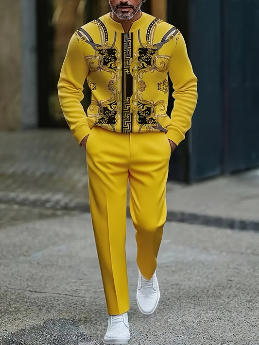Golden Court Style Suit, Semi-open Design with Gorgeous Golden Pattern, Daily Street And Party Adaptation, The Aura Is Explosive, Easy to Grasp The High-end Luxury Style, Daily Wear, Street Fashion, Sophisticated Look, Elegan
