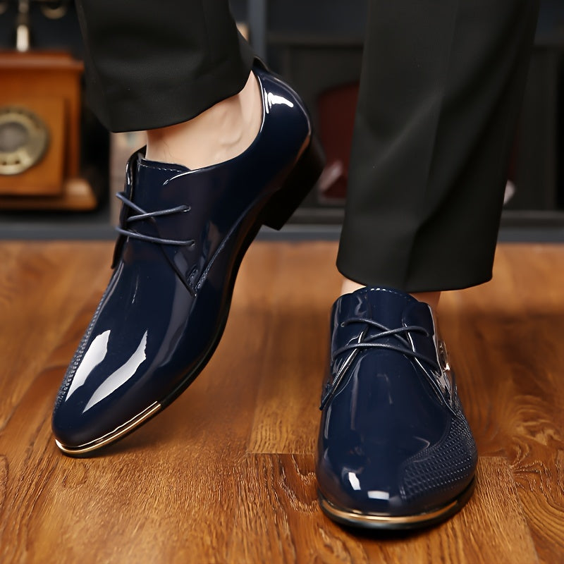 Men's Fashion Oxfords, Casual Trendy Solid Color Lace-Up Dress Shoes, PU Upper & Inner, Rubber Sole, Pointed Toe, Low Top Design for Hiking, Outdoor, Daily Wear & Parties