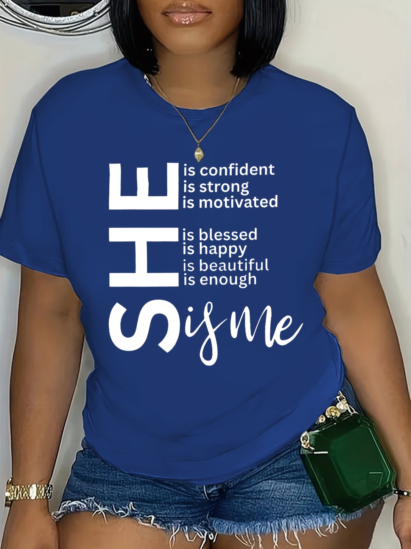 Plus Size She Is Me Print T-Shirt - Women's Casual Crew Neck Short Sleeve Tee, Plus Size Clothing with Fun Graphic Design