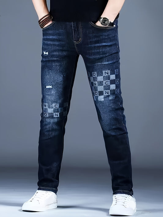 Men's Slim Fit Jeans - Stretch Skinny Leg Jeans, Dark Blue Non-See-Through Denim Pants for Everyday & Formal Wear, Machine Washable All-Season Men's Trousers