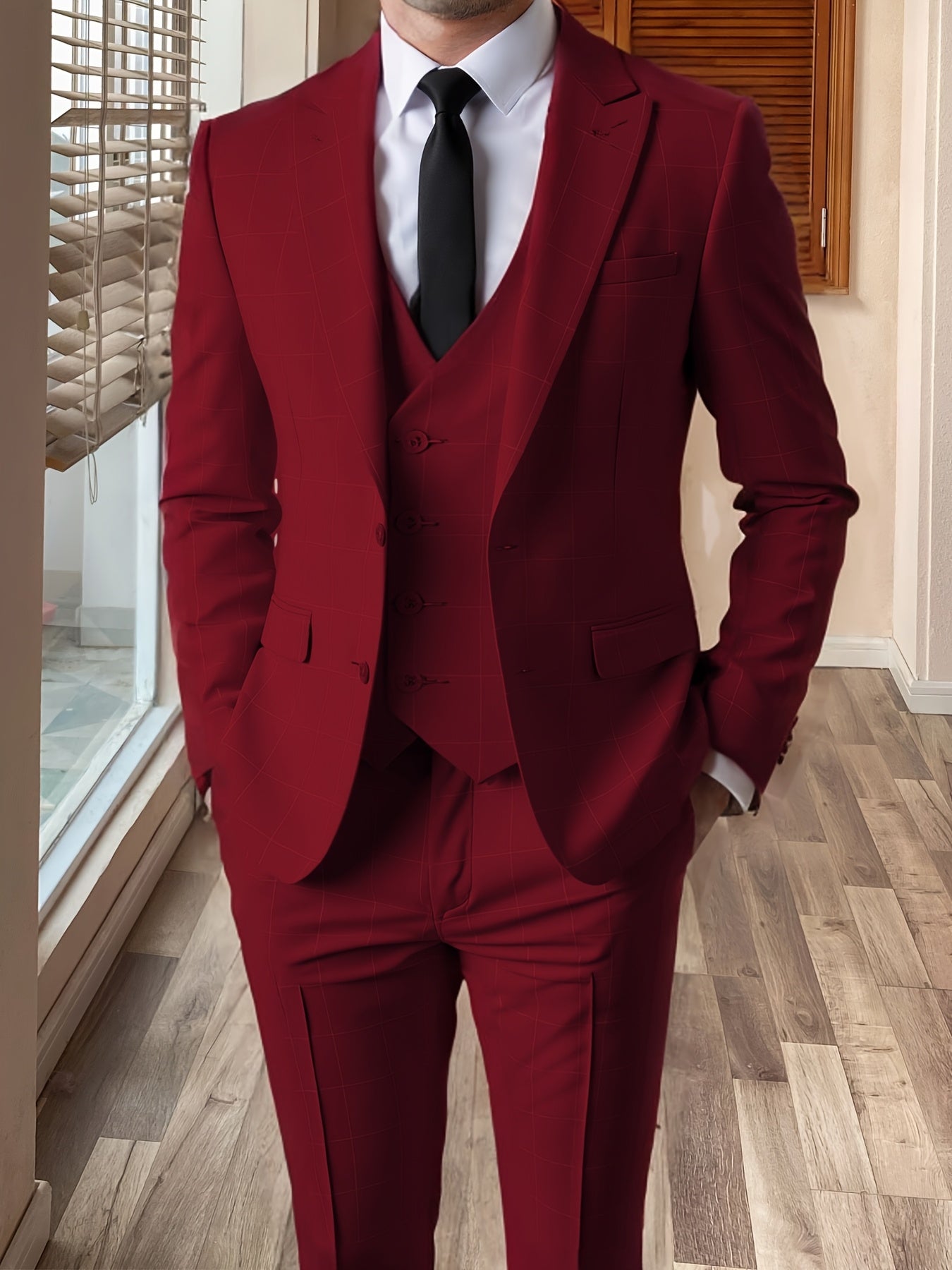 Men'S 3pcs Plaid Suit Formal Wedding Party Event Vintage Western Suit Casual Business Workwear Dress Suit