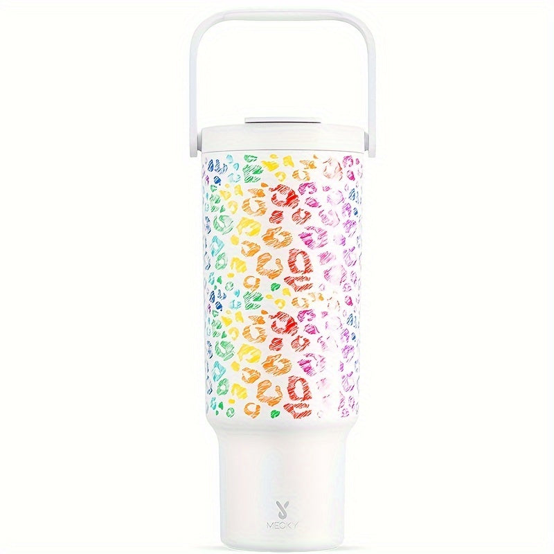 1pc 40oz Insulated Stainless Steel Tumbler With Handle - Leak-Proof, Keeps Cold For 24 Hours, Fits Car Cup Holder - Reusable, Round, Multipurpose Travel Mug With Lid And Straw