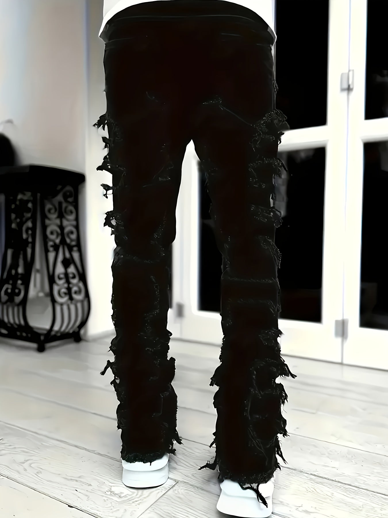 Men's Stretch Skinny Jeans - Slim-Fit Distressed Frayed Hem Pants, Mid-Rise Waist & Tapered Cuff, Non-See-Through All-Season Jeans for Everyday & Formal Outfits - Machine Washable Denim-Like Pants, Formal Outfit Jeans, Casual
