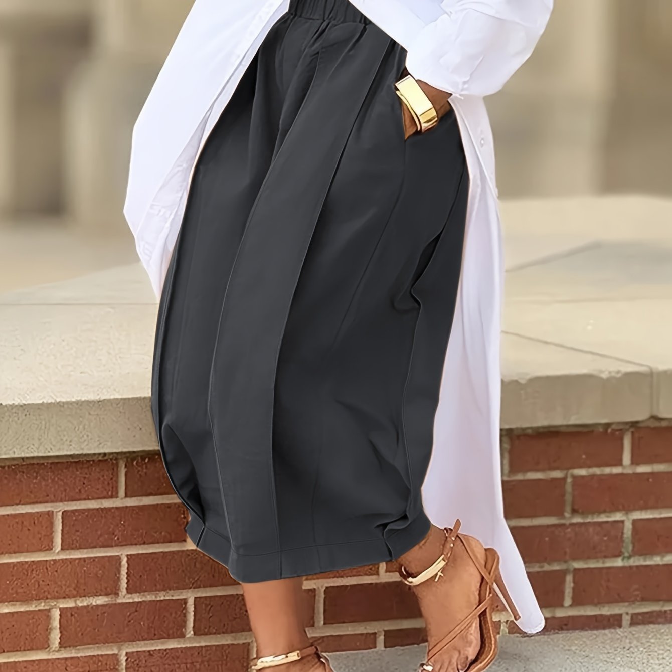 Women's Casual Loose-Fit Solid Color Wide-Leg Pants with Pockets - All-Season Machine Washable Trousers for Casual Attire, Office & Social Events, Versatile Event Attire, Smooth Texture Fabric