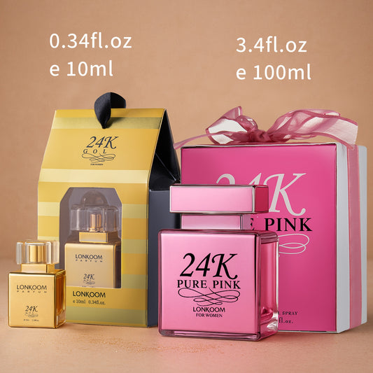 2pcs LONKOOM Long-Lasting Eau De Parfum for Women - Floral-Fruity & Sweet Fruity Fragrance, 3.4fl.oz + 0.34fl.oz Travel-Size, Luxury Gift Box with Pink Ribbon, Perfect for Daily Wear, Office, Travel, Birthday, Mother’s Day