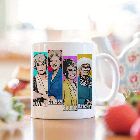 Stylish 11oz Ceramic Coffee Mug with Vibrant Character Design - Microwave Safe & Dishwasher Safe, Insulated Reusable Mug for Hot/Cold Beverages, Perfect for Fashion-Conscious Individuals, Coffee Cup, Hot Beverages, Bold Color