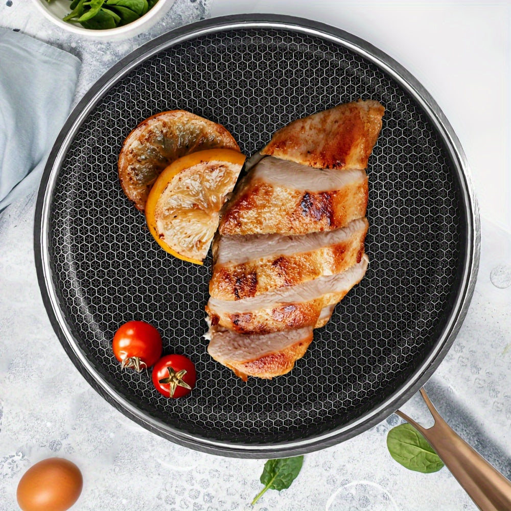 Heavy-Duty Commercial & Home Use - 11-Inch Stainless Steel Wok Fry Pan with Lid - Non-Stick Cookware, Induction & Gas Stove Compatible, Even Heat Distribution - Ideal for Stir-Fry, Pasta, Deep Frying, Searing - Durable Kitche