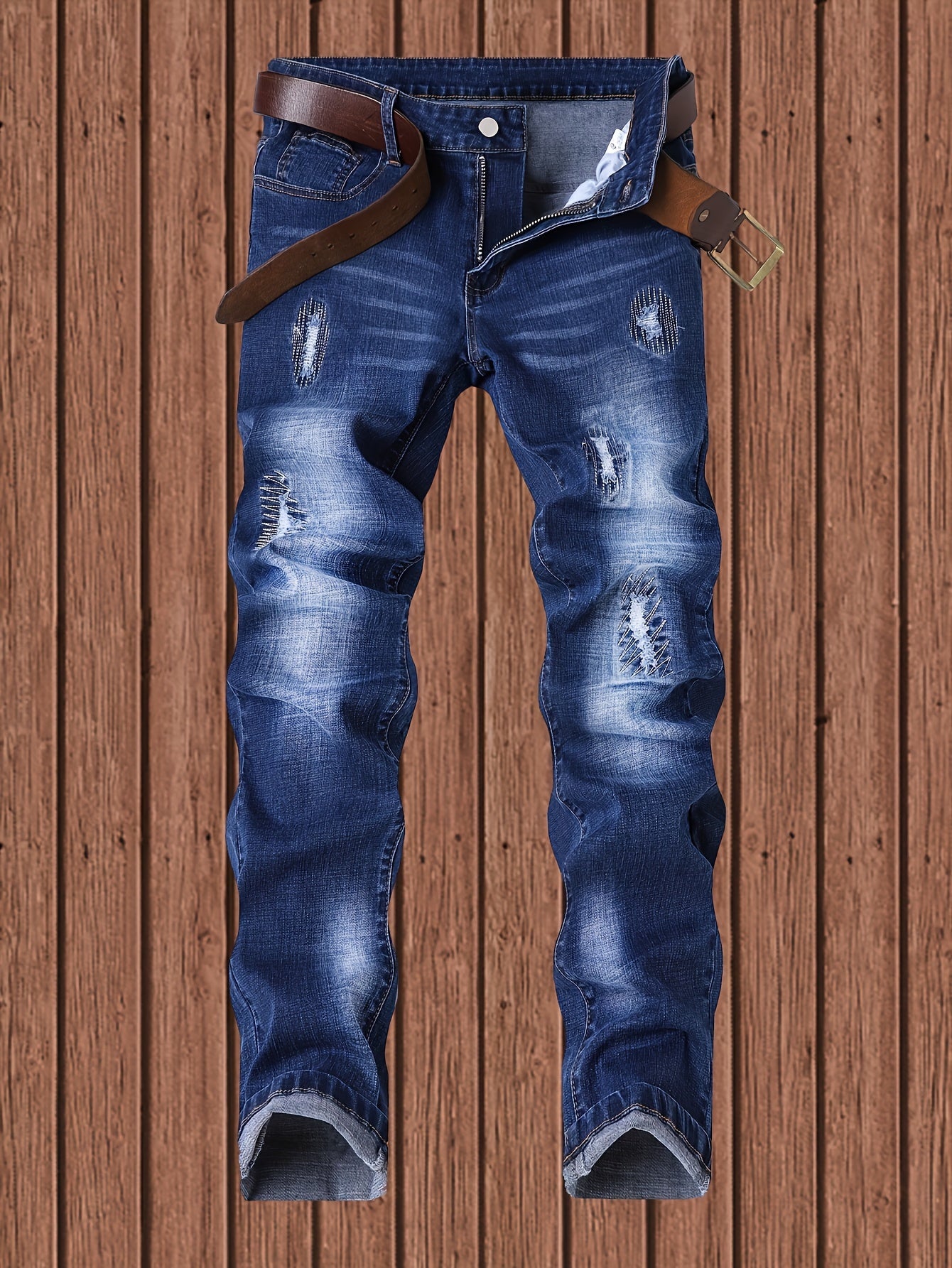 Men'S Slim Fit Stretch Jeans - Black, Slimming Denim Pants with Raw Hem & Button Detail, Versatile for All Seasons, Everyday Basics, Versatile Jeans | Distressed Denim | Rugged Denim Fabri