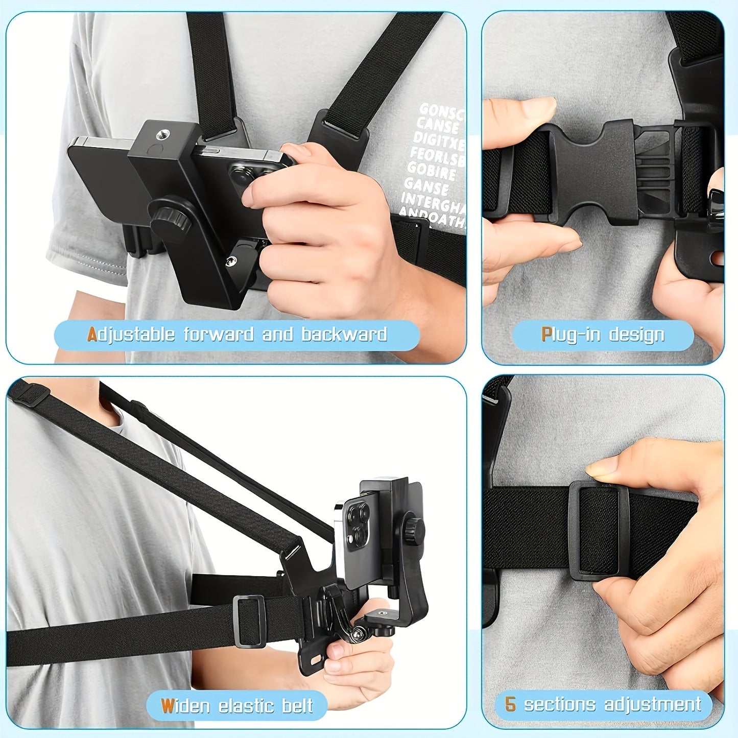 [Durable Nylon Phone Mount] Durable Nylon Outdoor Phone Mount - Versatile Cycling & Running Accessory with Secure Buckle Straps, Ideal for Video Recording & Motorcycle Riding - Sleek Black