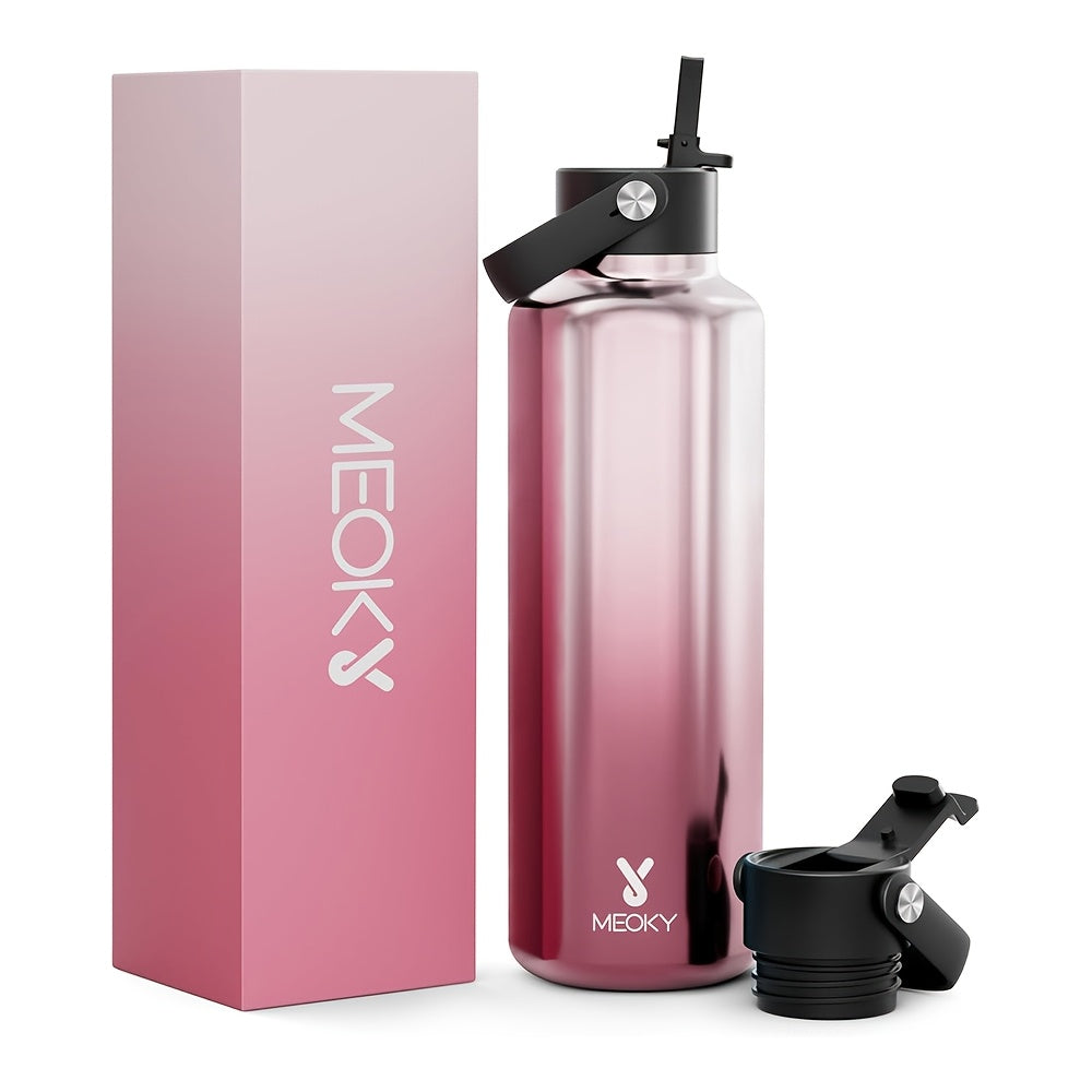 Meoky 24oz Stainless Steel Water Bottle, Hexagonal Insulated Leak-Proof with Spout, BPA-Free, Keeps Cold for 24 Hours, Portable for Sports, Fitness, Hiking, Car-Friendly Handle, Hand Wash Only, Ideal Gift for Thanksgiving & C